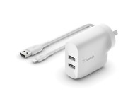 BELKIN BOOST CHARGE Dual USB-A Wall Charger 24W + Lightning to USB-A Cable