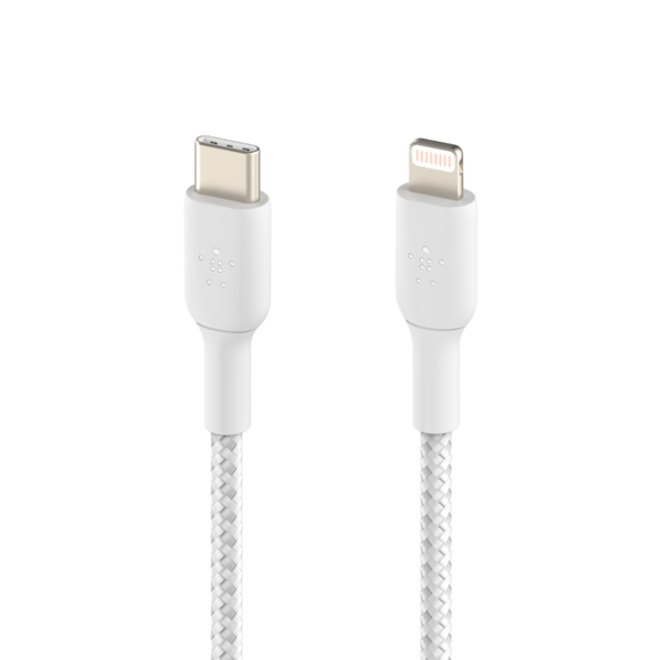 Caa004bt1mwh   belkin braided usb c to lightning cable %281m   3.3ft  white%29 %282%29