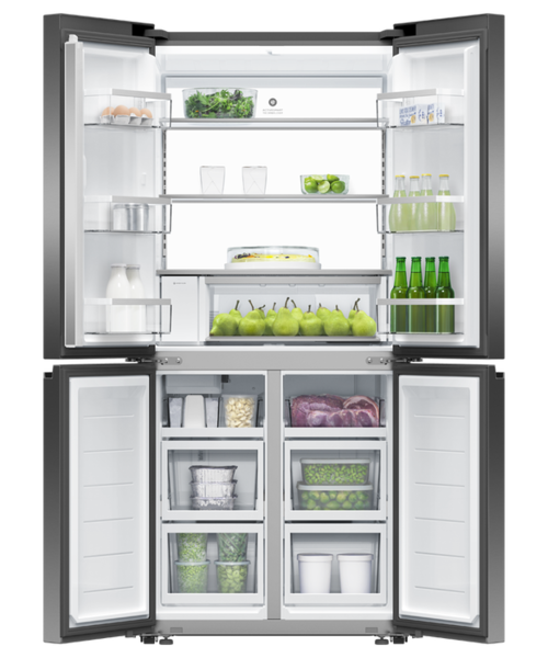 Rf500qnub1   fisher   paykel quad door fridge freezer 498l with ice   water black stainless steel %284%29