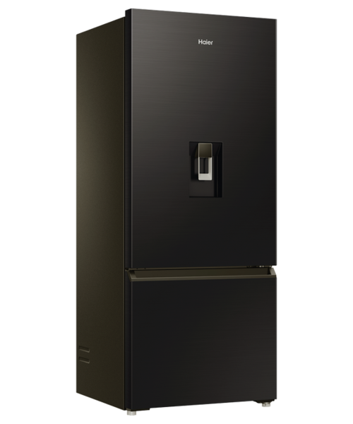 Hrf420bhc   haier bottom mount fridge freezer 431l with non plumbed water dispenser black %283%29