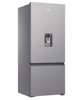 Hrf420bhs   haier bottom mount fridge freezer 431l with non plumbed water dispenser satina %283%29