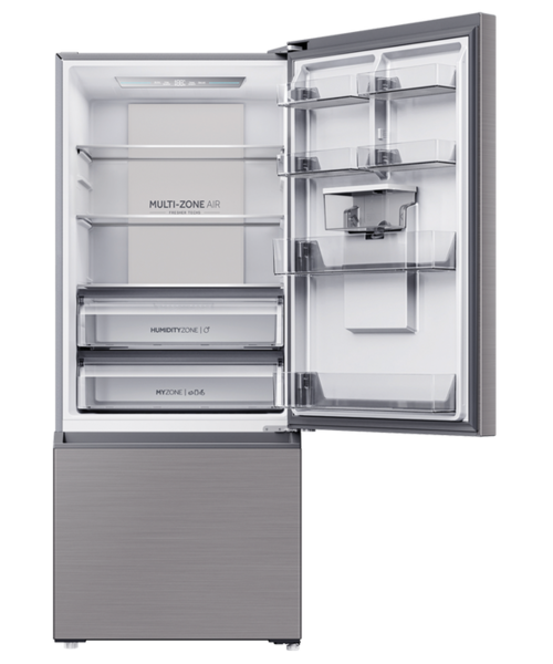 Hrf420bhs   haier bottom mount fridge freezer 431l with non plumbed water dispenser satina %285%29