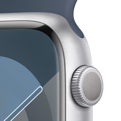 Apple watch series 9 gps 45mm silver aluminium storm blue sport band pdp image position 3  anz