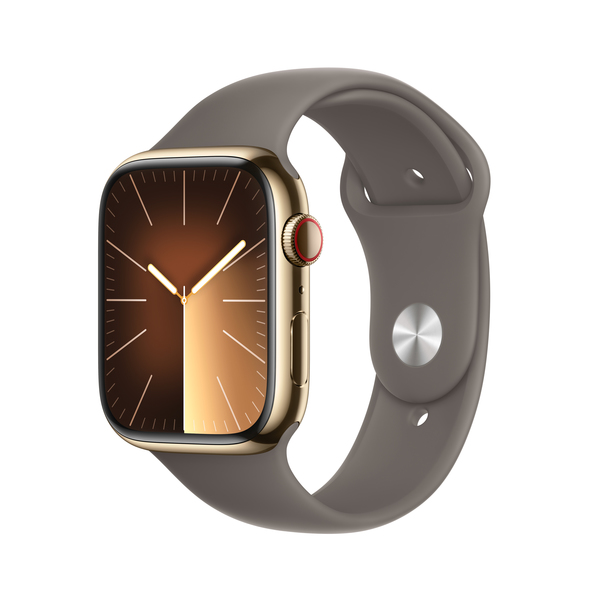 Apple watch series 9 lte 45mm gold stainless steel clay sport band pdp image position 1  anz