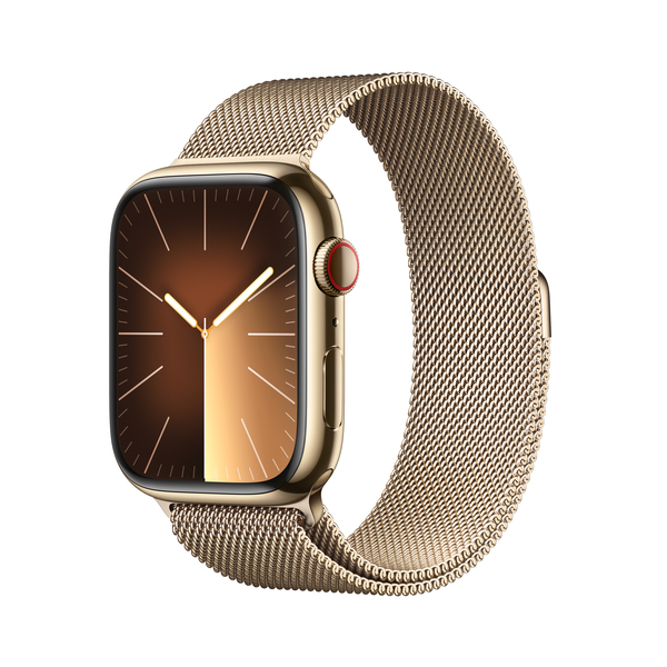 Apple watch series 9 lte 45mm gold stainless steel gold milanese loop pdp image position 1  anz