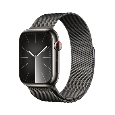 Apple watch series 9 lte 45mm graphite stainless steel graphite milanese loop pdp image position 1  anz