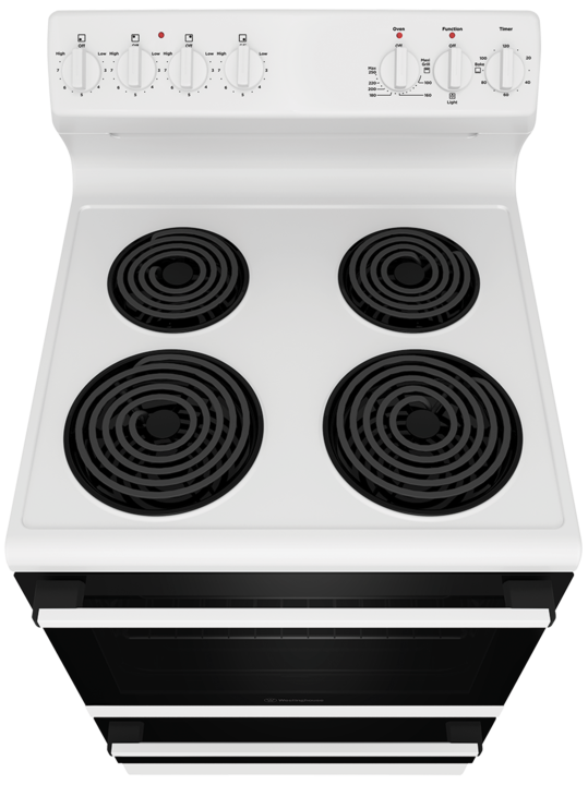 Wle624wc   westinghouse 60cm white electric freestanding cooker with 4 zone coil cooktop %283%29