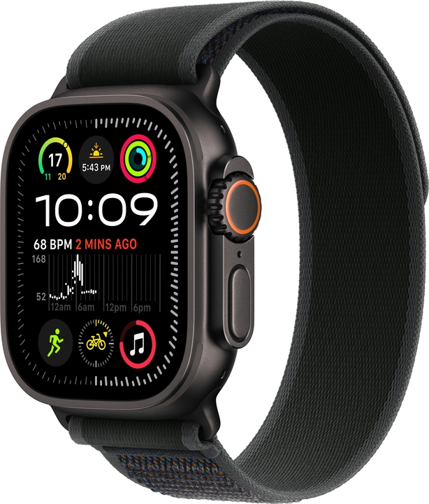 Apple watch ultra 2 cellular 49mm black titanium black trail loop 34fr screen  auen