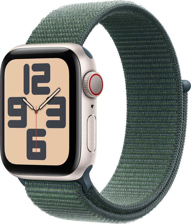 Apple watch se cellular 40mm starlight aluminium lake green sport loop 34fr screen  usen