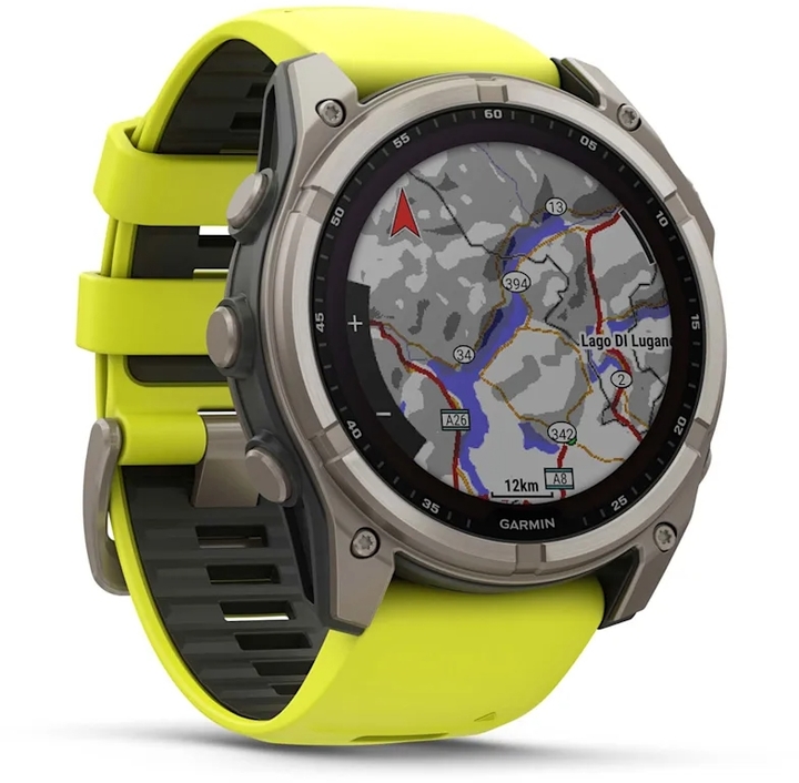 010 02907 22   garmin fenix 8 51 mm  solar  sapphire  titanium with amp yellow graphite silicone band %283%29