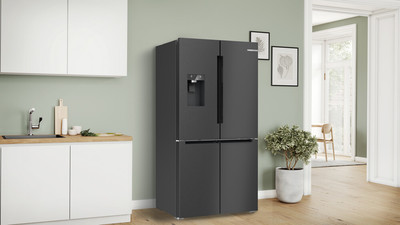 Bosch series 6 605l french door bottom freezer  brushed black steel anti fingerprint %282%29