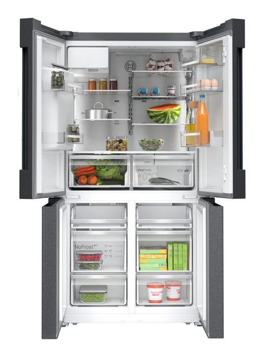 Bosch series 6 605l french door bottom freezer  brushed black steel anti fingerprint %289%29